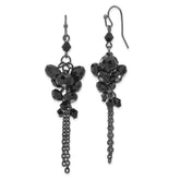 1928 Jewelry Black-plated Jet Black Faceted Glass Beads Cluster Dangle Earrings