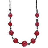 1928 Jewelry Black-plated Red Glass Faceted Graduated Bead 16 inch Necklace with 3 inch extension