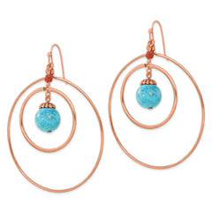 1928 Jewelry Copper-tone Double Circle Brown and Aqua Acrylic Beads Dangle Earrings
