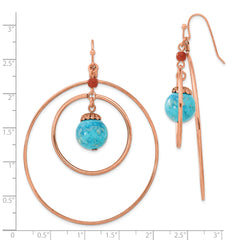 1928 Jewelry Copper-tone Double Circle Brown and Aqua Acrylic Beads Dangle Earrings