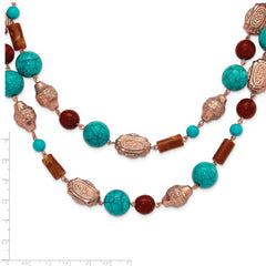 1928 Jewelry Copper-tone Pattern Aqua Blue and Brown Acrylic Beads Long 44 inch Necklace