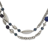 1928 Jewelry Silver-tone Link Textured Beads Blue Beads and Blue Faceted Crystals 44 inch Necklace