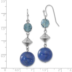 1928 Jewelry Silver-tone Blue Bead and Blue Faceted Crystal Dangle Earrings