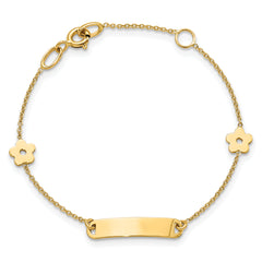 14K Polished ID with Flower Childrens Bracelet