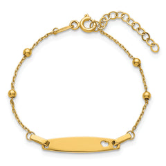 14K Polished Beaded Cut-out Heart 24x4.7mm Plate 5 inch Baby/Child ID Bracelet with 1 inch Extender