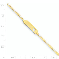 14k Polished Solid Chain/Solid Plate Curb Link Cut-out Heart 21x5mm Plate 6 inch Baby/Child ID Bracelet