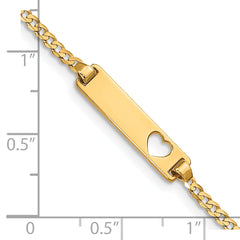 14k Polished Solid Chain/Solid Plate Curb Link Cut-out Heart 21x5mm Plate 6 inch Baby/Child ID Bracelet