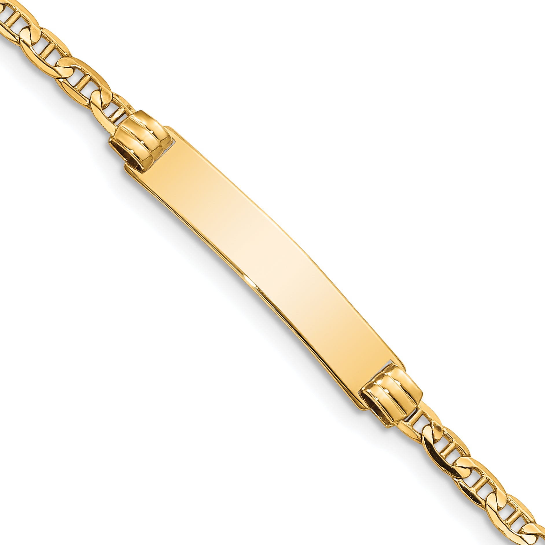 14k Polished Solid Chain/Solid Plate Anchor Link 26x5mm Plate 6 inch Baby/Child ID Bracelet