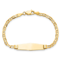 14k Polished Solid Chain/Solid Plate Anchor Link Soft Diamond Shape 26x7.5mm Plate 6 inch Baby/Child ID Bracelet