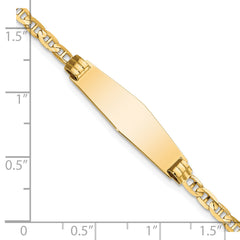 14k Polished Solid Chain/Solid Plate Anchor Link Soft Diamond Shape 26x7.5mm Plate 6 inch Baby/Child ID Bracelet