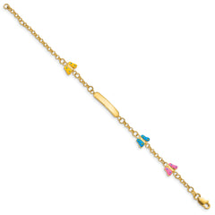 14k Polished Pink/Blue/Yellow Enamel Butterflies and 18x3mm Plate 6 inch Baby/Child ID Bracelet with 0.5 inch Extender