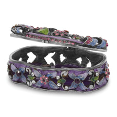 Luxury Giftware Pewter Bejeweled Crystals Pewter-tone Enameled SECRET GARDEN Floral Trunk Trinket Box with Matching 18 Inch Necklace