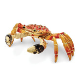 Luxury Giftware Pewter Bejeweled Crystals Gold-tone Enameled MOVABLE CRABULOUS Red Orange Crab Trinket Box with Matching 18 Inch Necklace