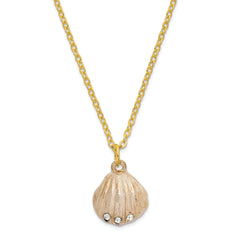 Luxury Giftware by Jere Pewter Bejeweled Crystals Gold-tone Enameled PINKY Clam Shell Trinket Box with Matching 18 Inch Necklace
