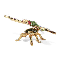 Luxury Giftware by Jere Pewter Bejeweled Crystals Gold-tone Enameled DEWEY Green Dragonfly Trinket Box with Matching 18 Inch Necklace
