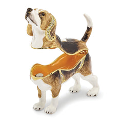 Luxury Giftware by Jere Pewter Bejeweled Crystals Gold-tone Enameled BEAUREGARD Beagle Trinket Box with Matching 18 Inch Necklace