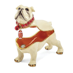 Luxury Giftware by Jere Pewter Bejeweled Crystals Gold-tone Enameled BUTCH Bulldog With Football Trinket Box with Matching 18 Inch Necklace