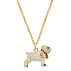 Luxury Giftware by Jere Pewter Bejeweled Crystals Gold-tone Enameled BUTCH Bulldog With Football Trinket Box with Matching 18 Inch Necklace
