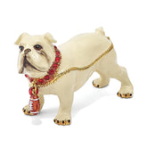 Luxury Giftware by Jere Pewter Bejeweled Crystals Gold-tone Enameled BUTCH Bulldog With Football Trinket Box with Matching 18 Inch Necklace