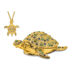 Luxury Giftware by Jere Pewter Bejeweled Crystals Gold-tone GILDA Golden Sea Turtle Trinket Box with Matching 18 Inch Necklace