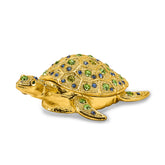 Luxury Giftware by Jere Pewter Bejeweled Crystals Gold-tone GILDA Golden Sea Turtle Trinket Box with Matching 18 Inch Necklace