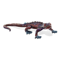 Luxury Giftware Pewter Bejeweled Crystals Pewter-tone Enameled PRINCE OF JEWELS Gecko Trinket Box with Matching 18 Inch Necklace