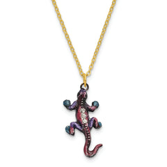 Luxury Giftware Pewter Bejeweled Crystals Pewter-tone Enameled PRINCE OF JEWELS Gecko Trinket Box with Matching 18 Inch Necklace