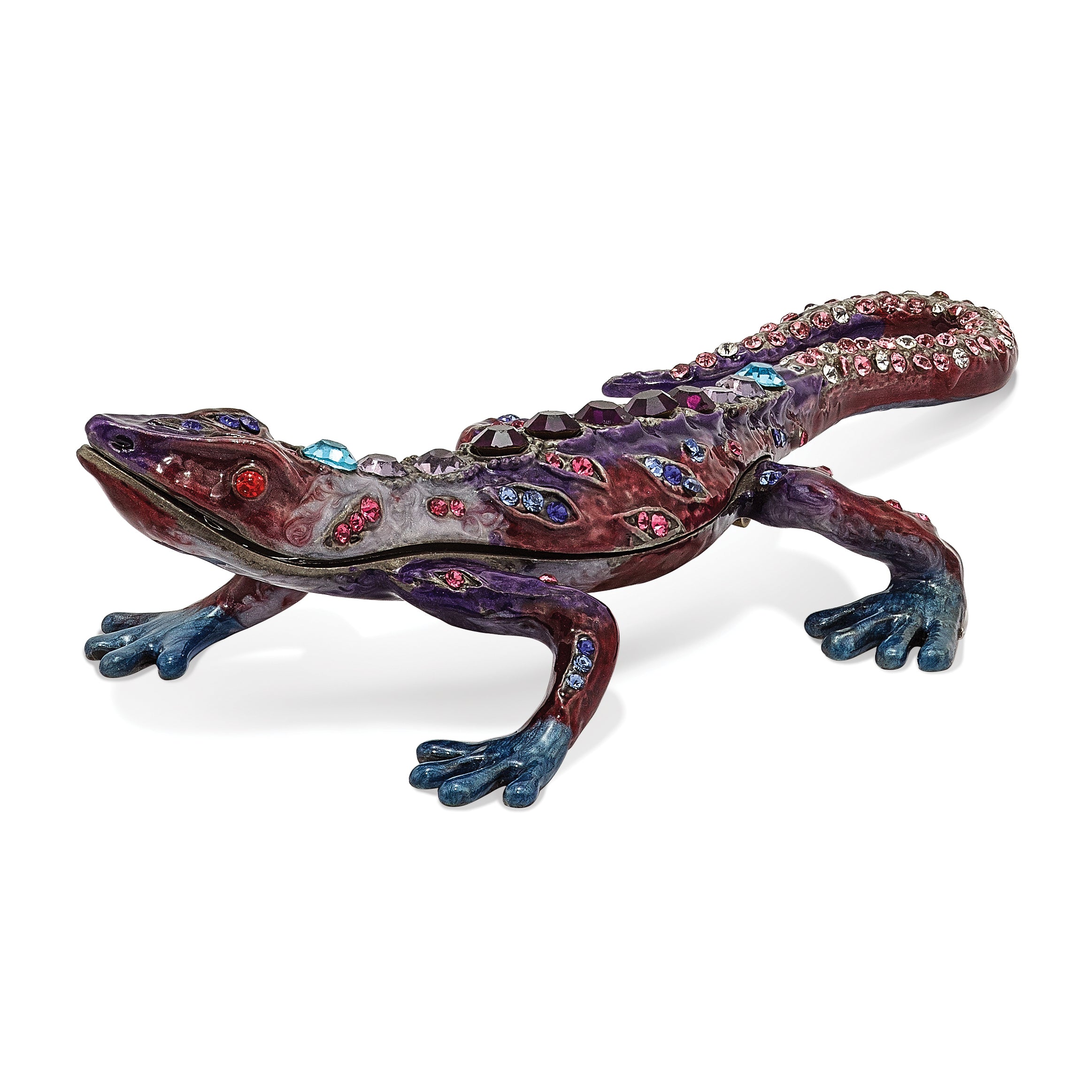Luxury Giftware Pewter Bejeweled Crystals Pewter-tone Enameled PRINCE OF JEWELS Gecko Trinket Box with Matching 18 Inch Necklace