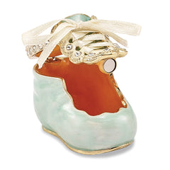 Luxury Giftware by Jere Pewter Bejeweled Crystals Gold-tone Enameled IT'S A BOY Blue Baby Bootie Trinket Box with Matching 18 Inch Necklace