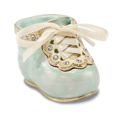 Luxury Giftware by Jere Pewter Bejeweled Crystals Gold-tone Enameled IT'S A BOY Blue Baby Bootie Trinket Box with Matching 18 Inch Necklace