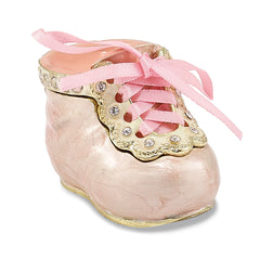 Luxury Giftware by Jere Pewter Bejeweled Crystals Gold-tone Enameled IT'S A GIRL Pink Baby Bootie Trinket Box with Matching 18 Inch Necklace