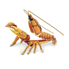 Luxury Giftware by Jere Pewter Bejeweled Crystals Gold-tone Enameled BAYOU Cajun Crawfish Trinket Box with Matching 18 Inch Necklace