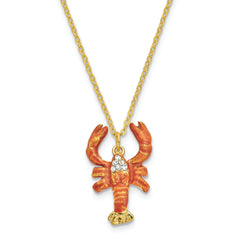 Luxury Giftware by Jere Pewter Bejeweled Crystals Gold-tone Enameled BAYOU Cajun Crawfish Trinket Box with Matching 18 Inch Necklace