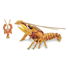 Luxury Giftware by Jere Pewter Bejeweled Crystals Gold-tone Enameled BAYOU Cajun Crawfish Trinket Box with Matching 18 Inch Necklace