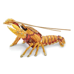 Luxury Giftware by Jere Pewter Bejeweled Crystals Gold-tone Enameled BAYOU Cajun Crawfish Trinket Box with Matching 18 Inch Necklace