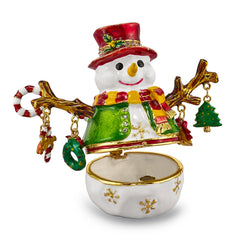 Luxury Giftware by Jere Bejeweled Crystals Gold-tone Enameled LOGAN Snowman Tree Trinket Box with Matching 18 Inch Necklace