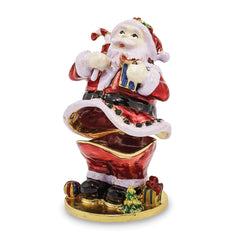 Luxury Giftware by Jere Bejeweled Crystals Gold-tone Enameled CHRISTMAS CALLER Santa Claus Trinket Box with Matching 18 Inch Necklace