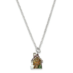 Luxury Giftware by Jere Bejeweled Crystals Silver-tone Enameled LEBKUCHENHAUS Gingerbread House Trinket Box with Matching 18 Inch Necklace