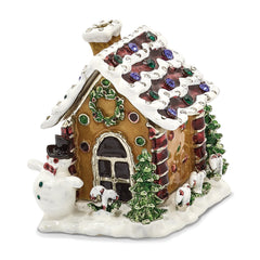 Luxury Giftware by Jere Bejeweled Crystals Silver-tone Enameled LEBKUCHENHAUS Gingerbread House Trinket Box with Matching 18 Inch Necklace