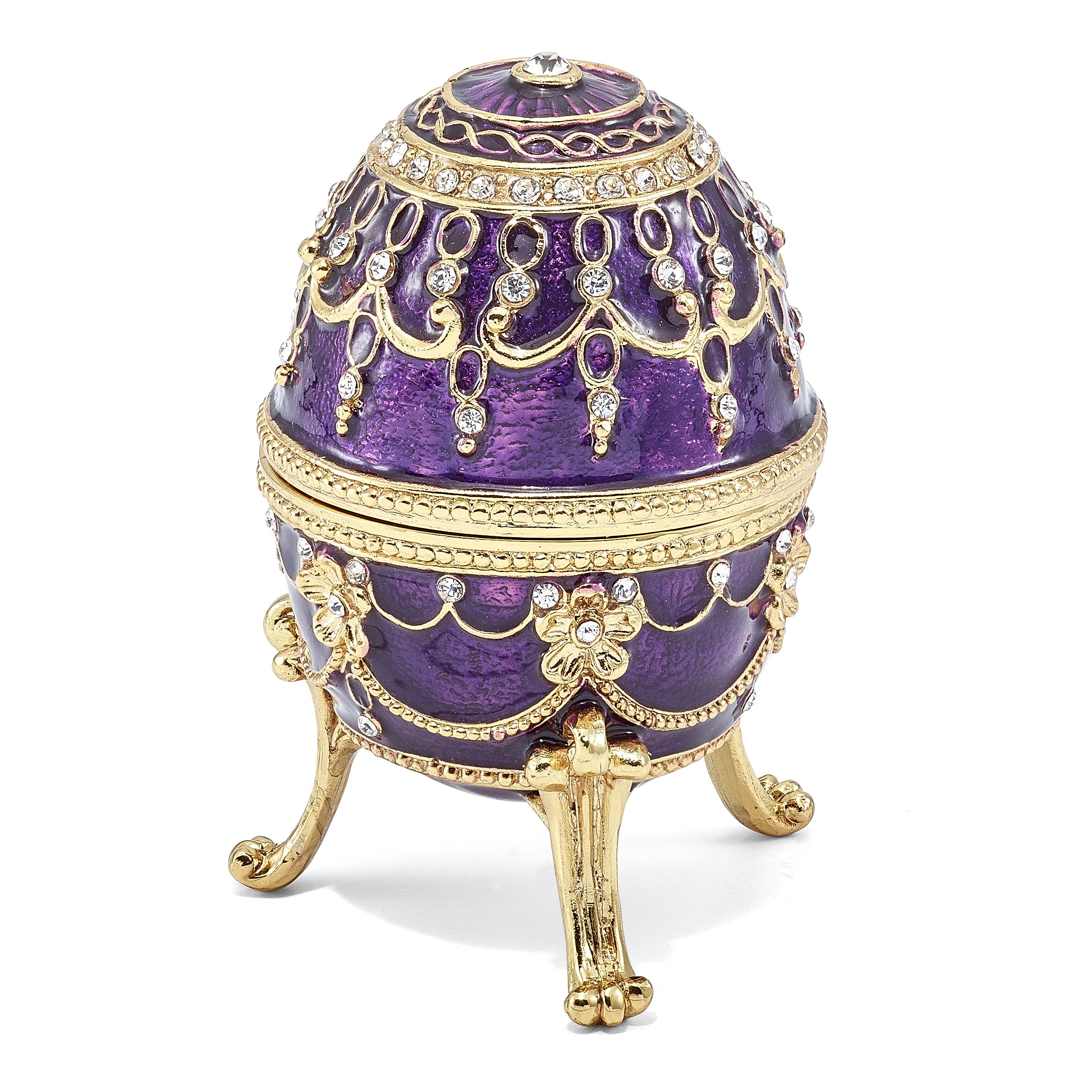 Luxury Giftware by Jere Pewter Bejeweled Crystals Gold-tone Enameled IMPERIAL PURPLE (Plays Unchained Melody) Musical Egg with Matching 18 Inch Necklace