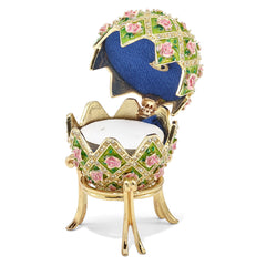 Luxury Giftware by Jere Pewter Bejeweled Crystals Gold-tone Enameled ROSE GARDEN Floral (Plays Memory) Musical Egg with Matching 18 Inch Necklace