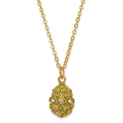 Luxury Giftware by Jere Pewter Bejeweled Crystals Gold-tone Enameled ROSE GARDEN Floral (Plays Memory) Musical Egg with Matching 18 Inch Necklace