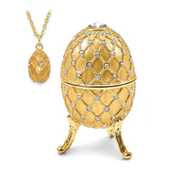 Luxury Giftware by Jere Pewter Bejeweled Crystals Gold-tone Enameled ROYAL GOLD (Plays Swan Lake) Musical Egg with Matching 18 Inch Necklace