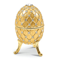 Luxury Giftware by Jere Pewter Bejeweled Crystals Gold-tone Enameled ROYAL GOLD (Plays Swan Lake) Musical Egg with Matching 18 Inch Necklace