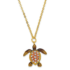 Luxury Giftware by Jere Pewter Bejeweled Crystals Gold-tone Enameled PALM BEACH Loggerhead Sea Turtle Trinket Box with Matching 18 Inch Necklace