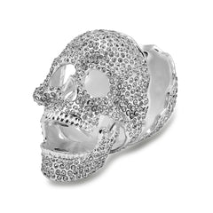 Luxury Giftware by Jere Pewter Bejeweled Crystals Silver-tone Enameled TREASURE TROVE Full Crystal Skull Trinket Box with Matching 18 Inch Necklace