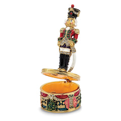 Luxury Giftware by Jere Bejeweled Crystals Gold-tone Enameled CHRISTOPH Nutcracker Trinket Box with Matching 18 Inch Necklace