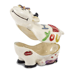 Luxury Giftware by Jere Pewter Bejeweled Crystals Gold-tone Enameled I LOVE YOU Cow Trinket Box with Matching 18 Inch Necklace