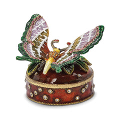 Luxury Giftware Pewter Bejeweled Crystals Gold-tone Enameled SANGRIA Butterfly Box Trinket Box with Matching 18 Inch Necklace