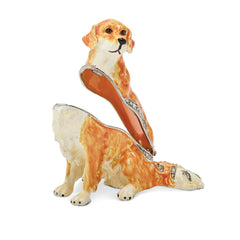 Luxury Giftware by Jere Pewter Bejeweled Crystals Silver-tone Enameled GOLDIE Golden Retriever Trinket Box with Matching 18 Inch Necklace